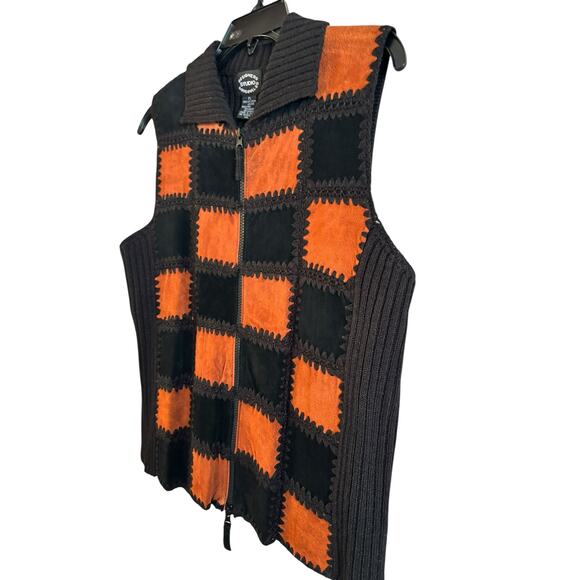 Vintage Designers Originals Women’s Patchwork Sweater Vest Zip Up Leather PL - Picture 4 of 6